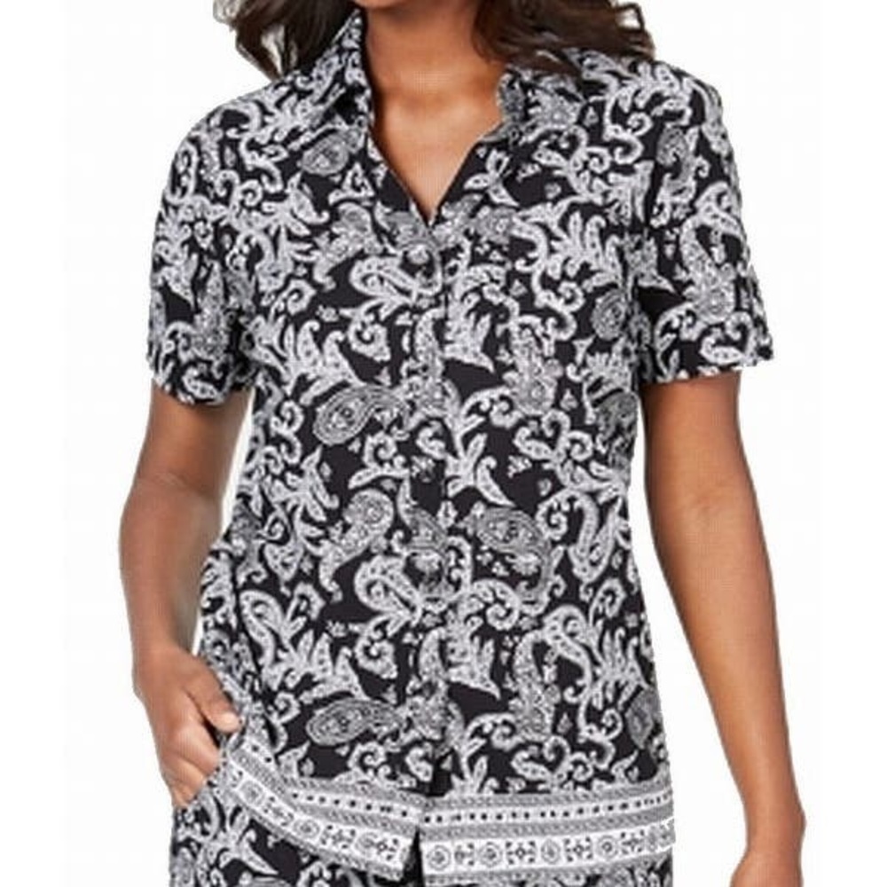 Karen Scott Women's Shirt Black  XL! Button down!
